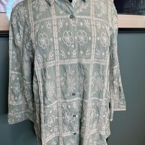 Cato Embroidered Button-Up Mint GreenWhite Embroidered Size Large